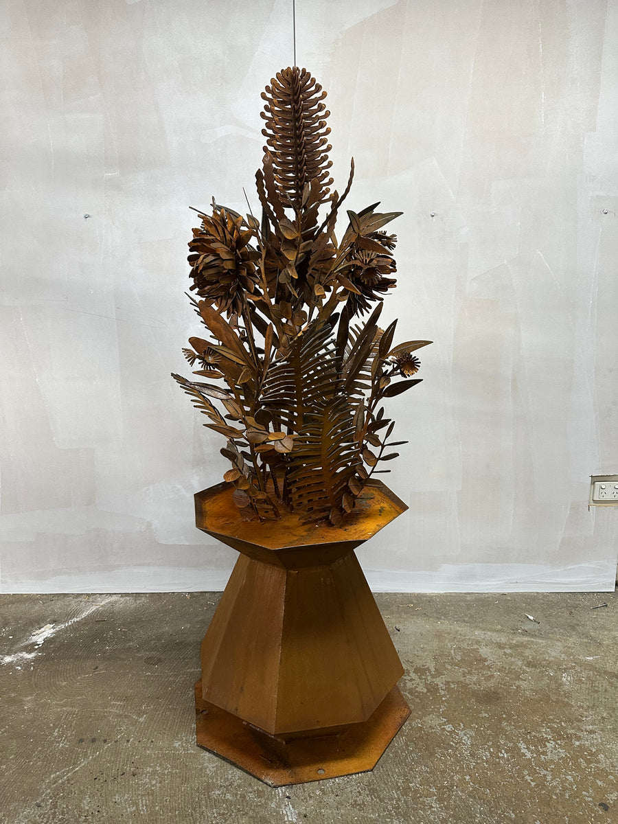 Bush Bloom – Geometric Metal Vase with Australian Natives-Old n Dazed