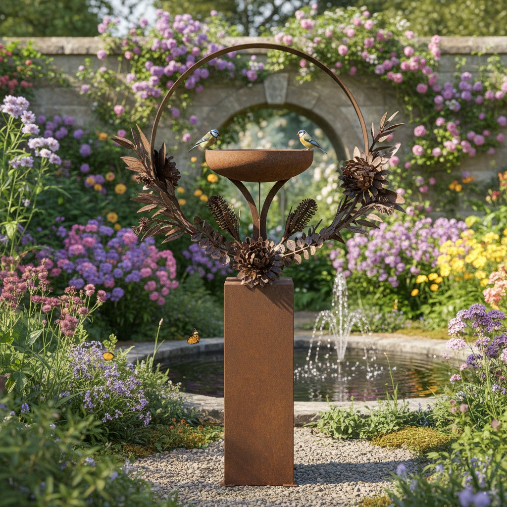 Bush Bloom Bird Bath – Sculpted Metal Art with Native Australian Flora