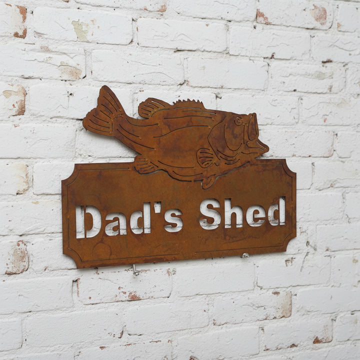 Dad's Shed Fish Sign Pop's (custom wording available) Metal Wall Art