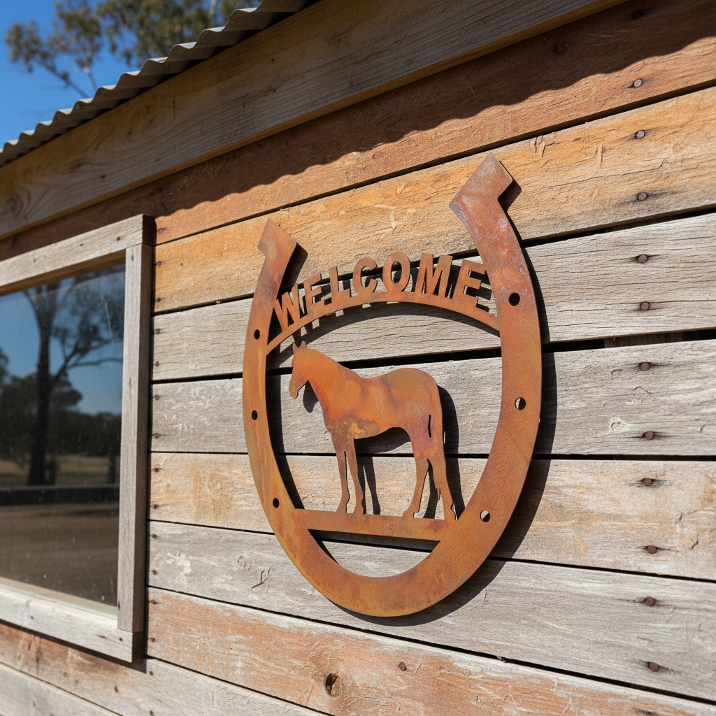 Horse Shoe Welcome Sign Metal Wall Art