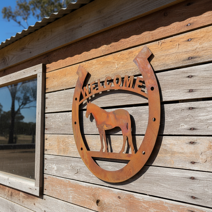 Horse Shoe Welcome Sign Metal Wall Art