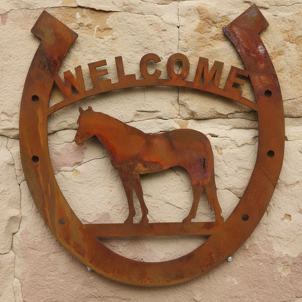 Horse Shoe Welcome Sign Metal Wall Art