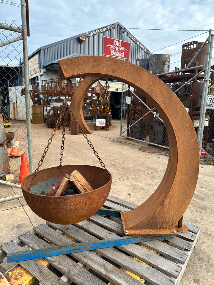 Suspended Contemporary Round Bowl Fire Pit Hanging