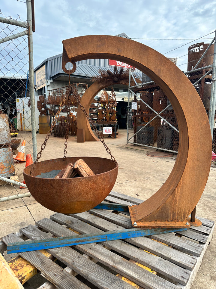 Suspended Contemporary Round Bowl Fire Pit Hanging