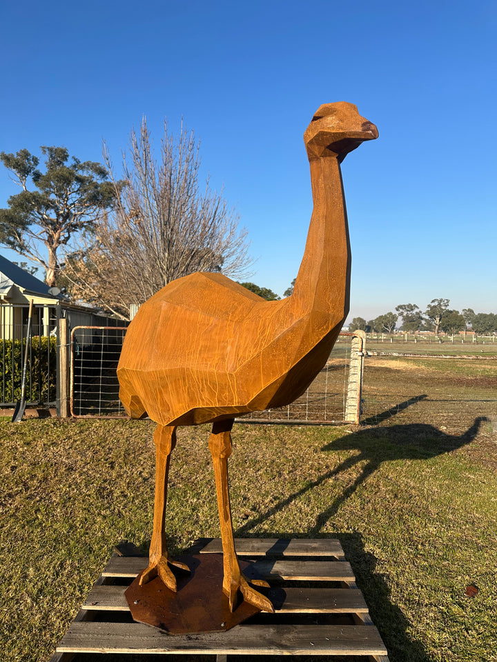 Iron Nomad – Low Poly Geometric Metal Emu Sculpture-Old n Dazed