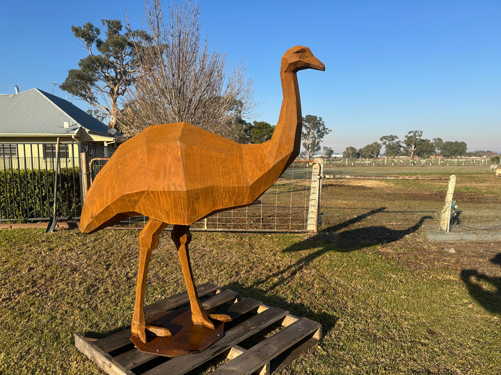 Iron Nomad – Low Poly Geometric Metal Emu Sculpture-Old n Dazed