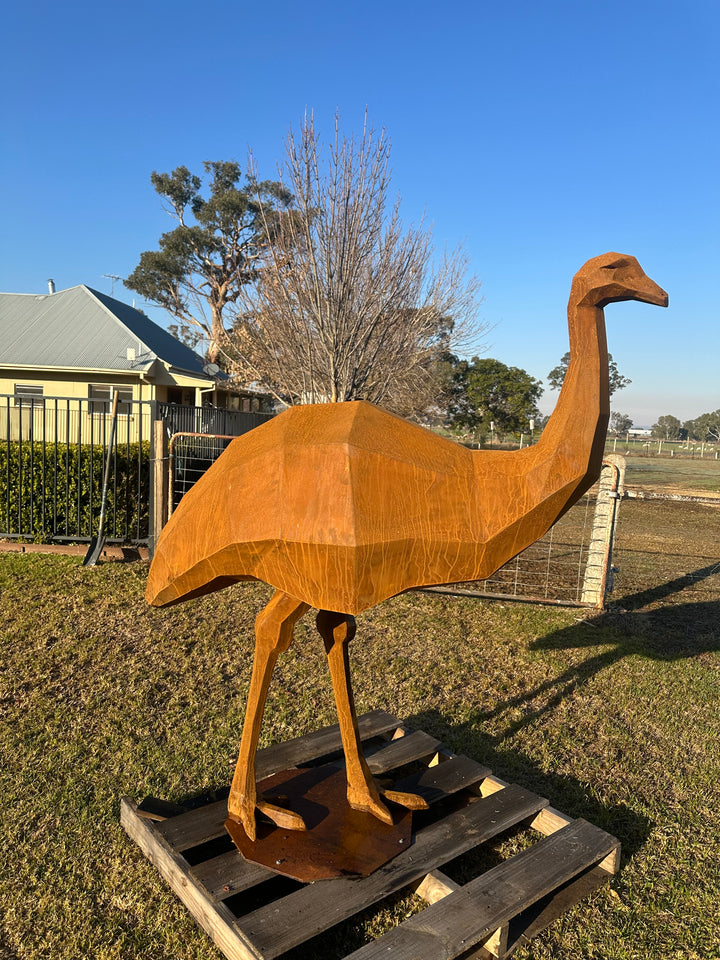Iron Nomad – Low Poly Geometric Metal Emu Sculpture-Old n Dazed