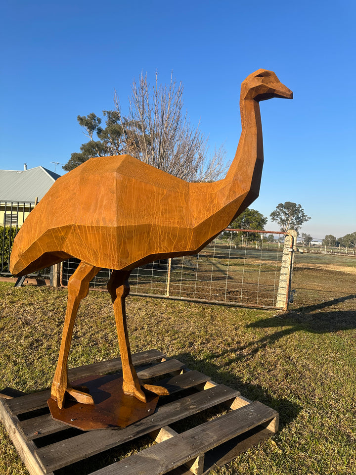Iron Nomad – Low Poly Geometric Metal Emu Sculpture-Old n Dazed