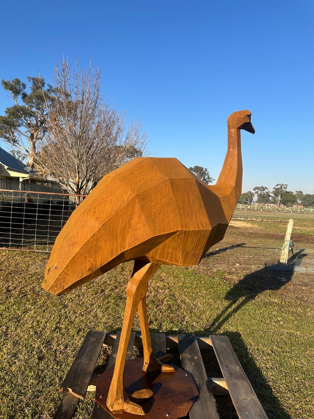 Iron Nomad – Low Poly Geometric Metal Emu Sculpture-Old n Dazed