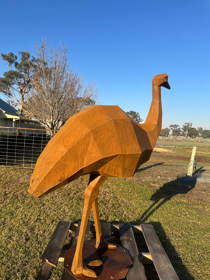Iron Nomad – Low Poly Geometric Metal Emu Sculpture-Old n Dazed