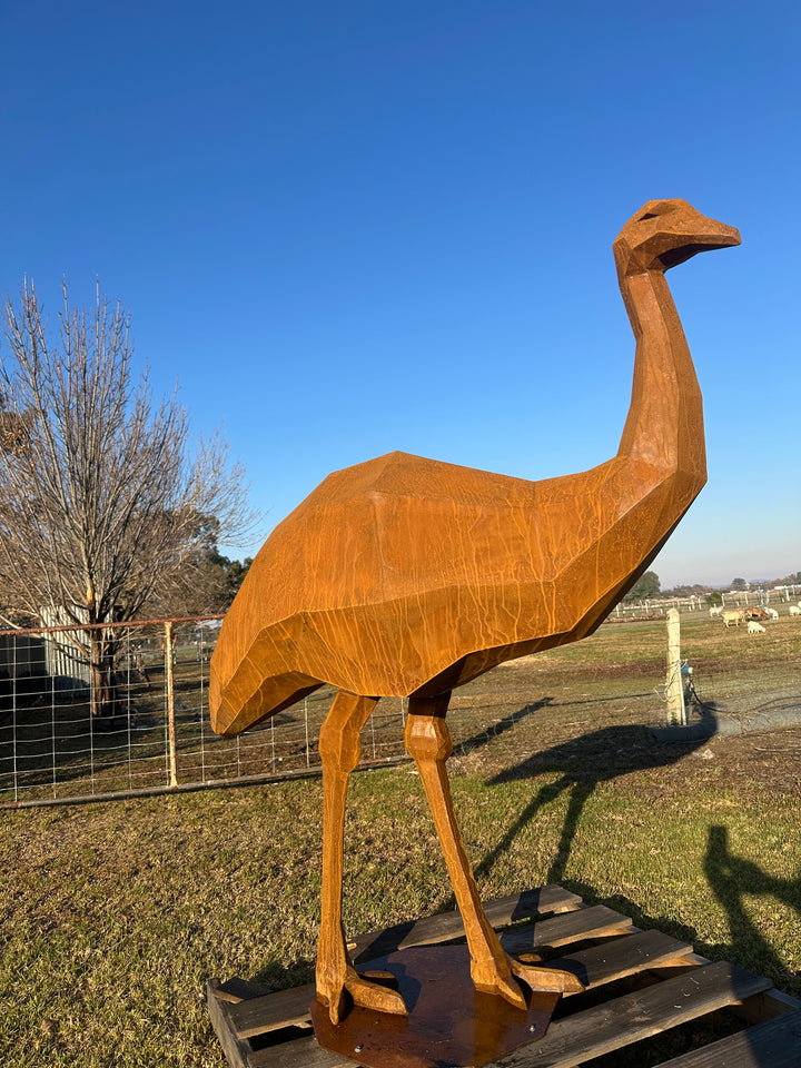 Iron Nomad – Low Poly Geometric Metal Emu Sculpture-Old n Dazed