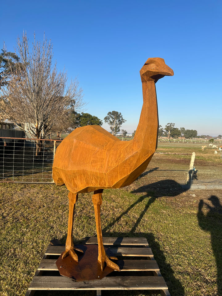 Iron Nomad – Low Poly Geometric Metal Emu Sculpture-Old n Dazed