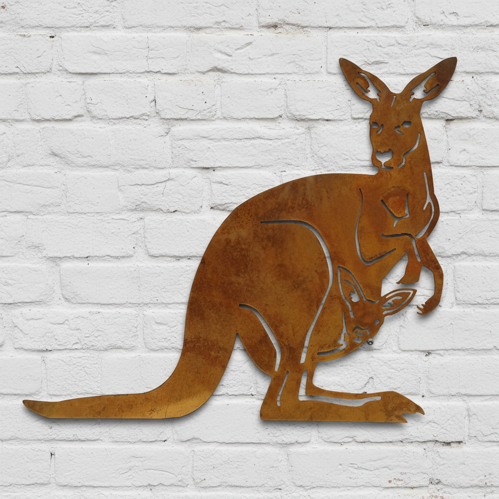 Kangaroo and Joey Metal Wall Art