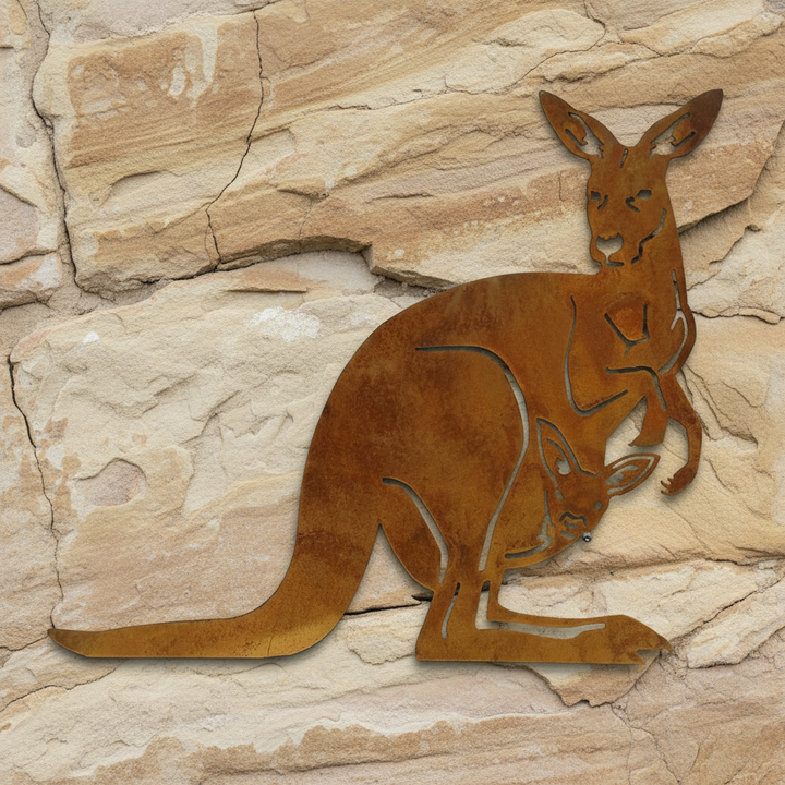 Kangaroo and Joey Metal Wall Art