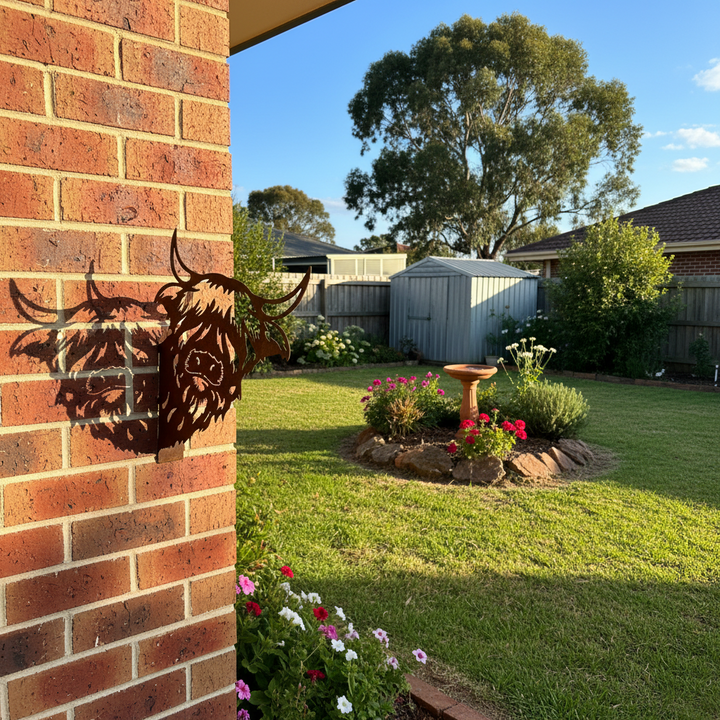 Peek a Boo Highland Cow  - Metal Animal Garden Art