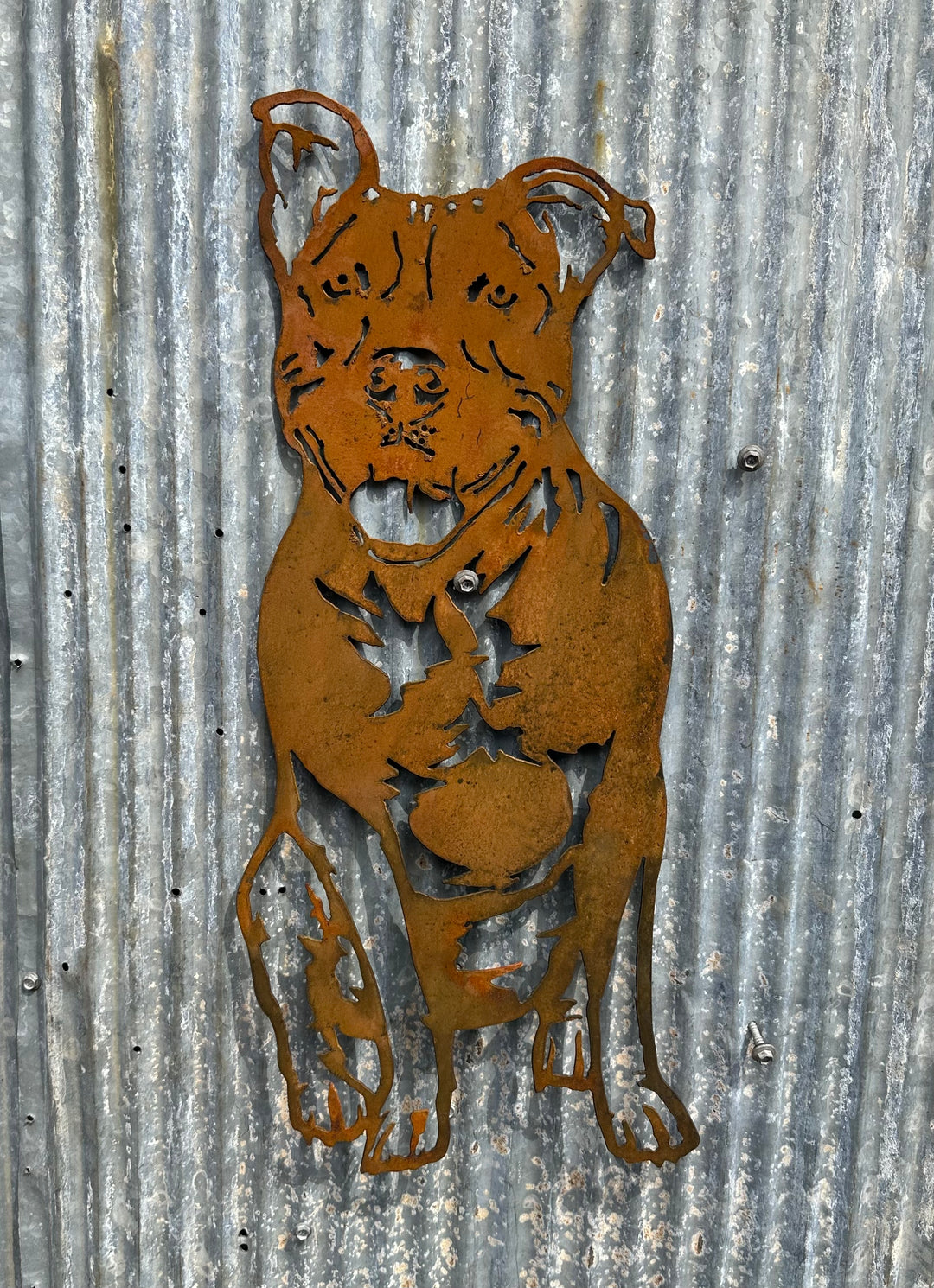 Pit Bull Metal Wall Art - Pitbull Dog Garden Art-Old n Dazed