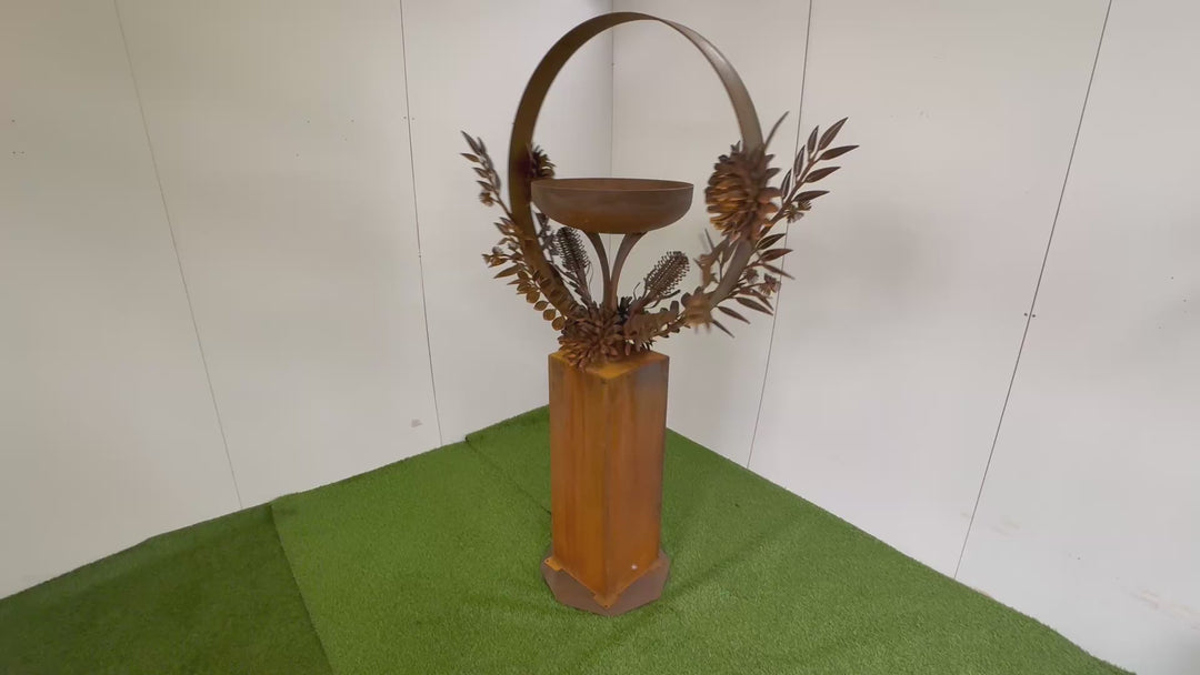 Bush Bloom Bird Bath – Sculpted Metal Art with Native Australian Flora
