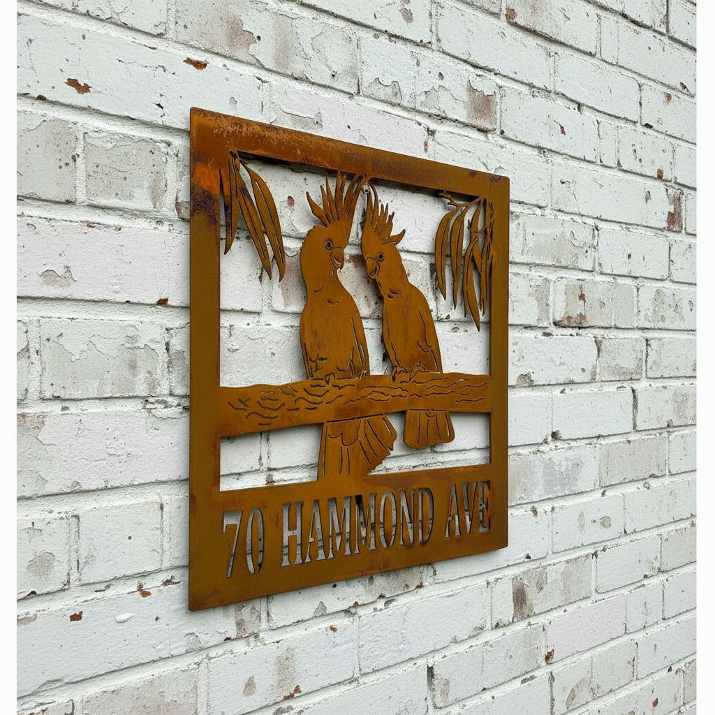 Property Sign Custom Made Metal Address Sign 2 cockatoos