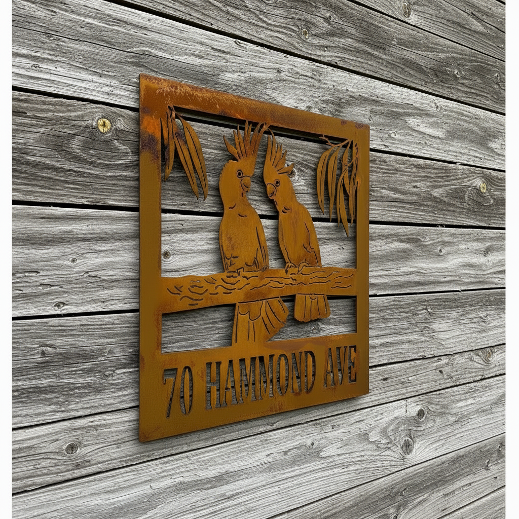 Property Sign Custom Made Metal Address Sign 2 cockatoos