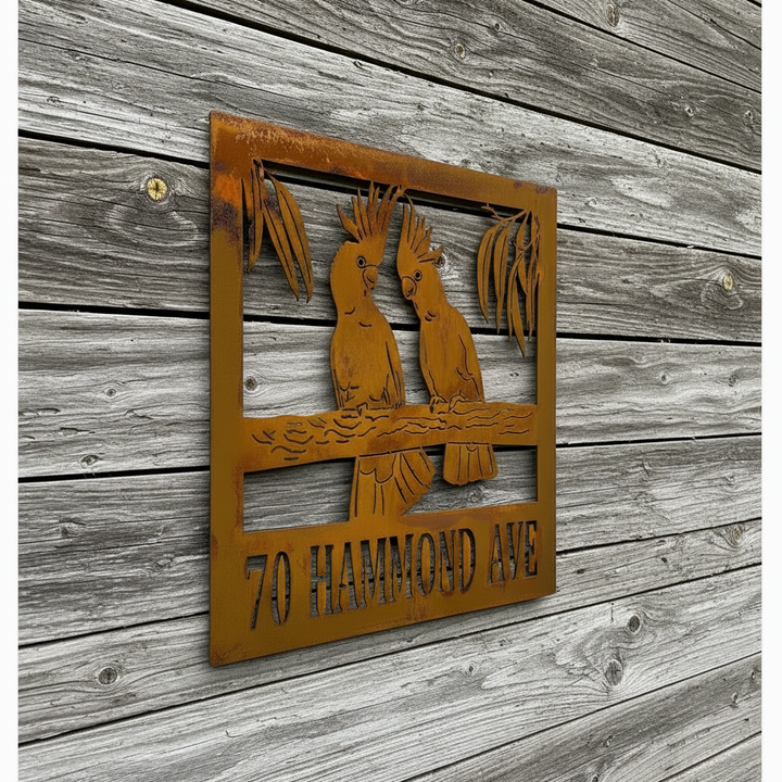 Property Sign Custom Made Metal Address Sign 2 cockatoos