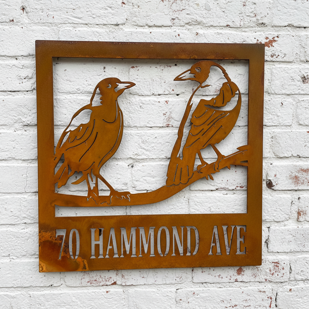Property Sign Custom Made Metal Address Sign 2 Magpies