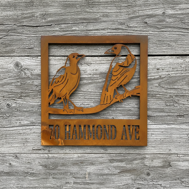 Property Sign Custom Made Metal Address Sign 2 Magpies