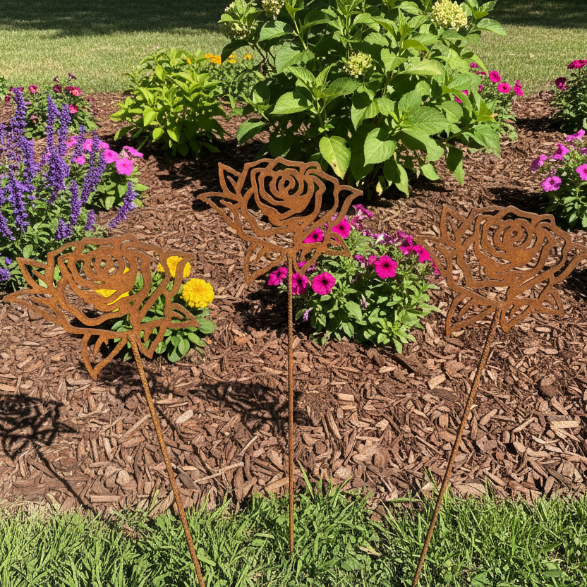 Rose flower metal garden spike small