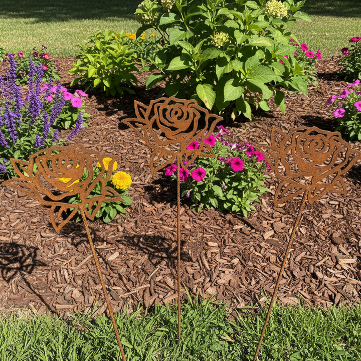 Rose flower metal garden spike small