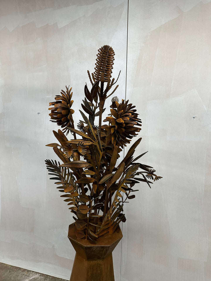 Rust Petal – Slimline Metal Vase with Native Florals-Old n Dazed