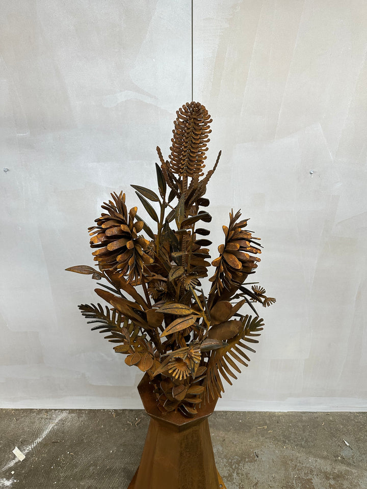 Rust Petal – Slimline Metal Vase with Native Florals-Old n Dazed