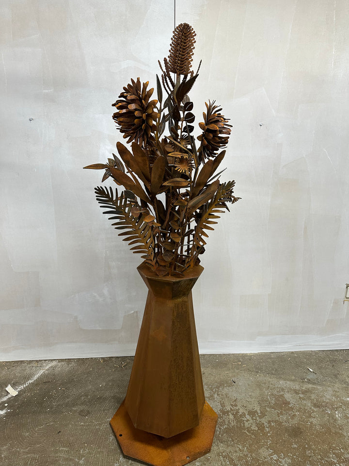 Rust Petal – Slimline Metal Vase with Native Florals-Old n Dazed
