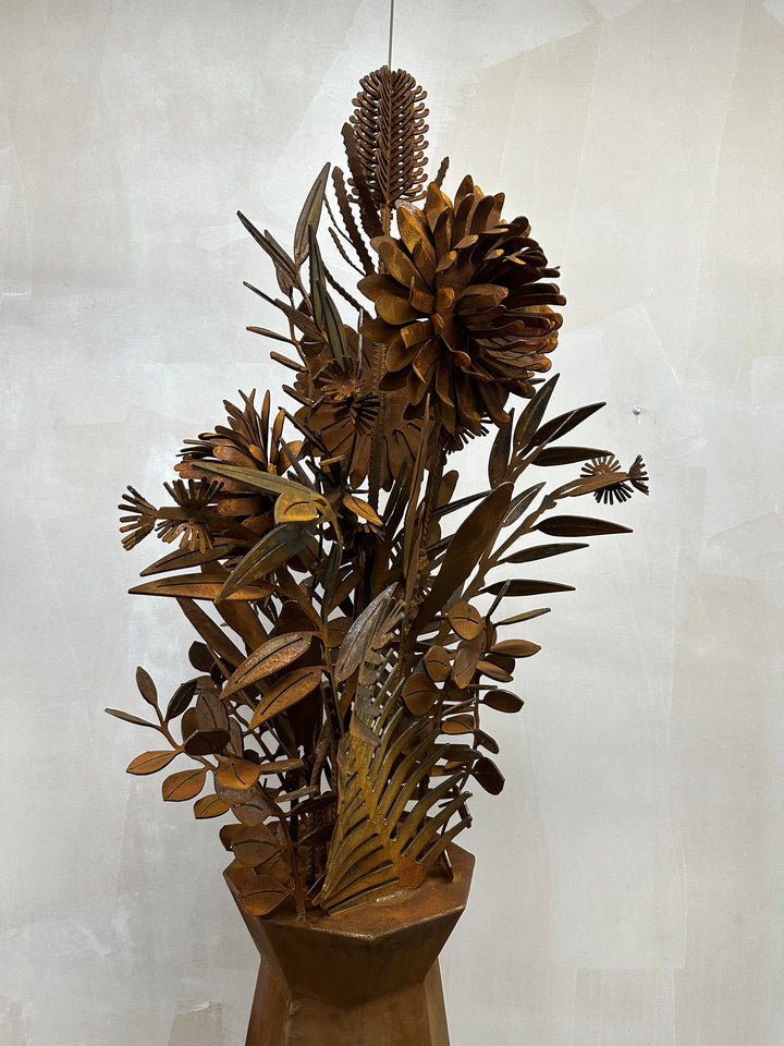 Rust Petal – Slimline Metal Vase with Native Florals-Old n Dazed