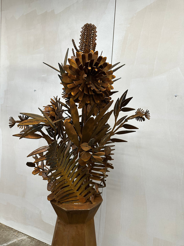 Rust Petal – Slimline Metal Vase with Native Florals-Old n Dazed