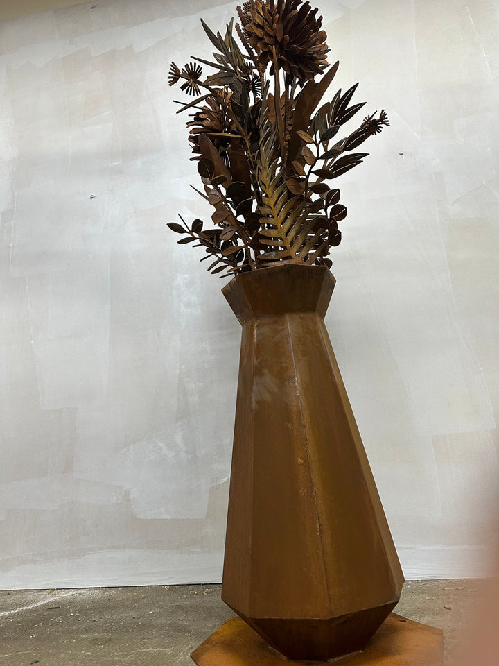 Rust Petal – Slimline Metal Vase with Native Florals-Old n Dazed