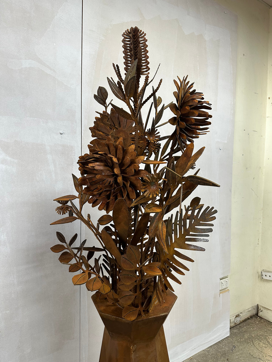 Rust Petal – Slimline Metal Vase with Native Florals-Old n Dazed