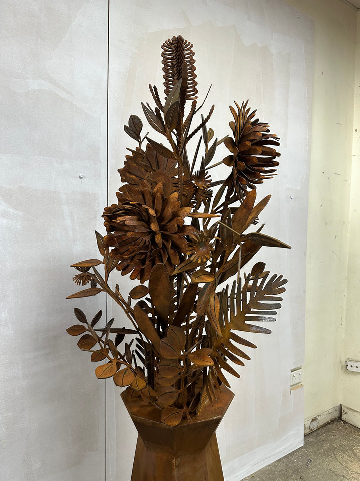 Rust Petal – Slimline Metal Vase with Native Florals-Old n Dazed