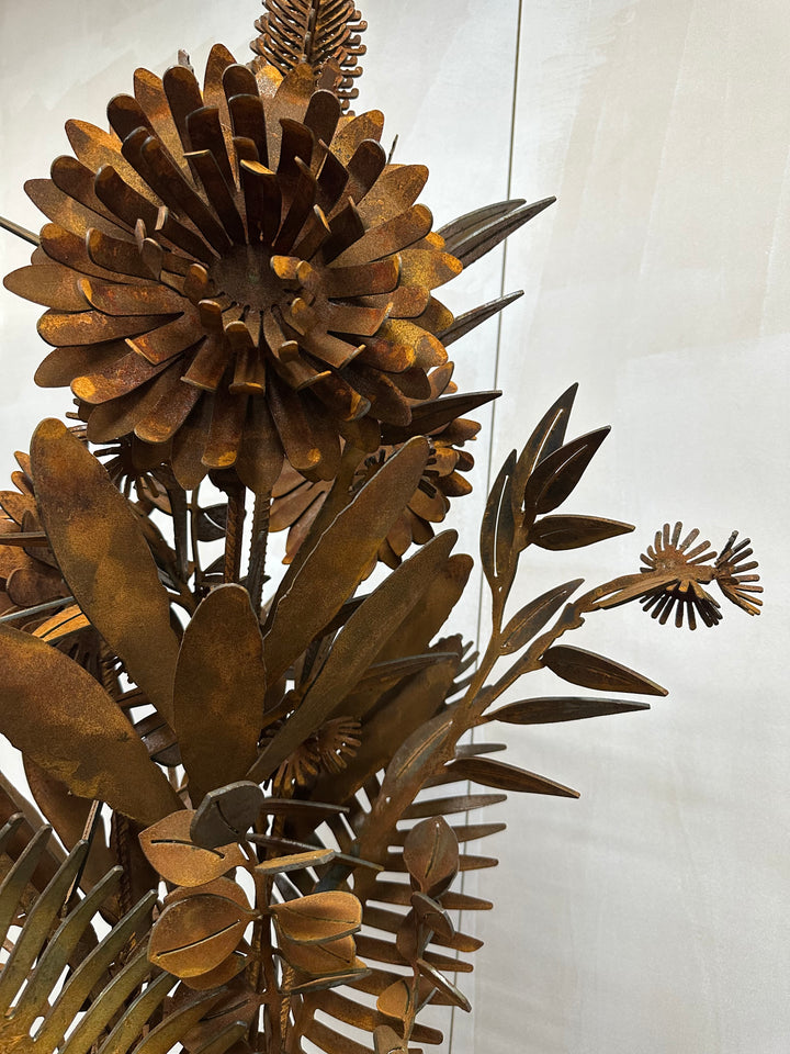 Rust Petal – Slimline Metal Vase with Native Florals-Old n Dazed