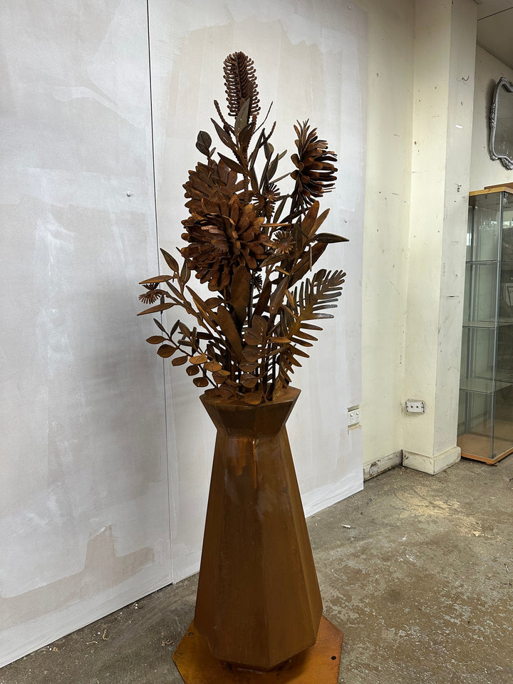 Rust Petal – Slimline Metal Vase with Native Florals-Old n Dazed