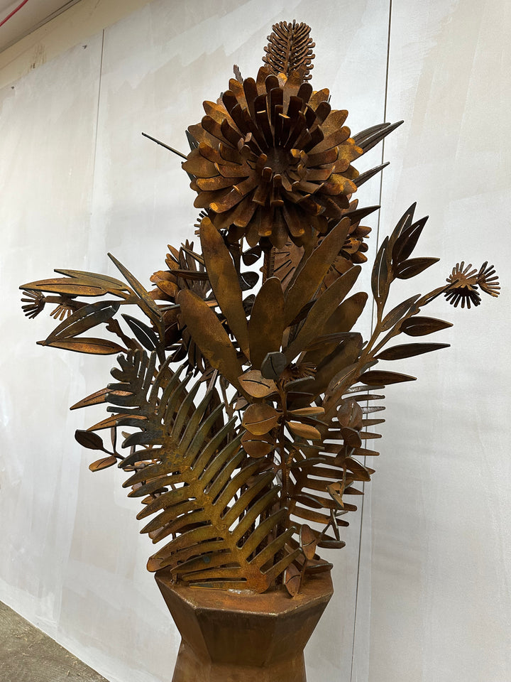 Rust Petal – Slimline Metal Vase with Native Florals-Old n Dazed