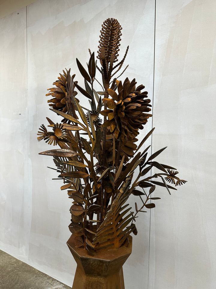 Rust Petal – Slimline Metal Vase with Native Florals-Old n Dazed