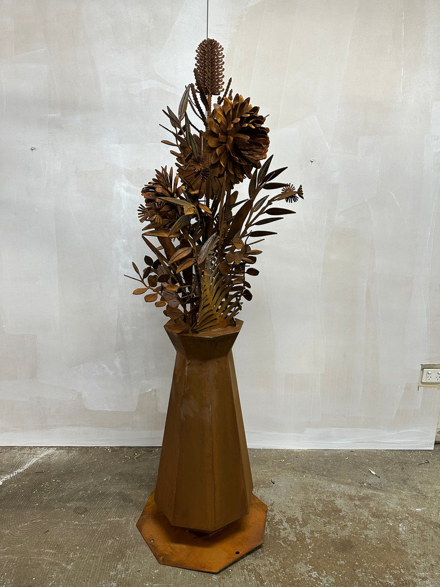 Rust Petal – Slimline Metal Vase with Native Florals-Old n Dazed