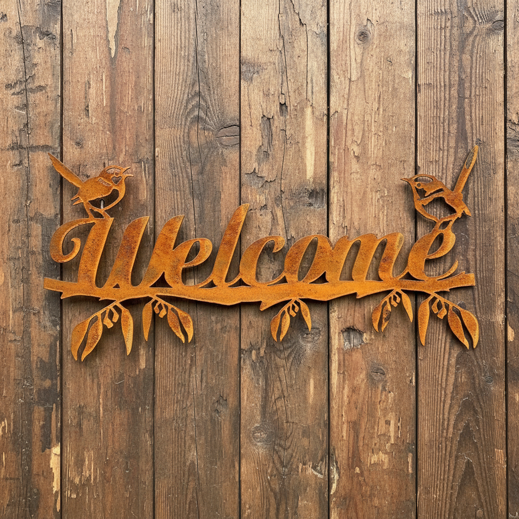 Wren Welcome Sign - Metal Wall Art - Custom Wording