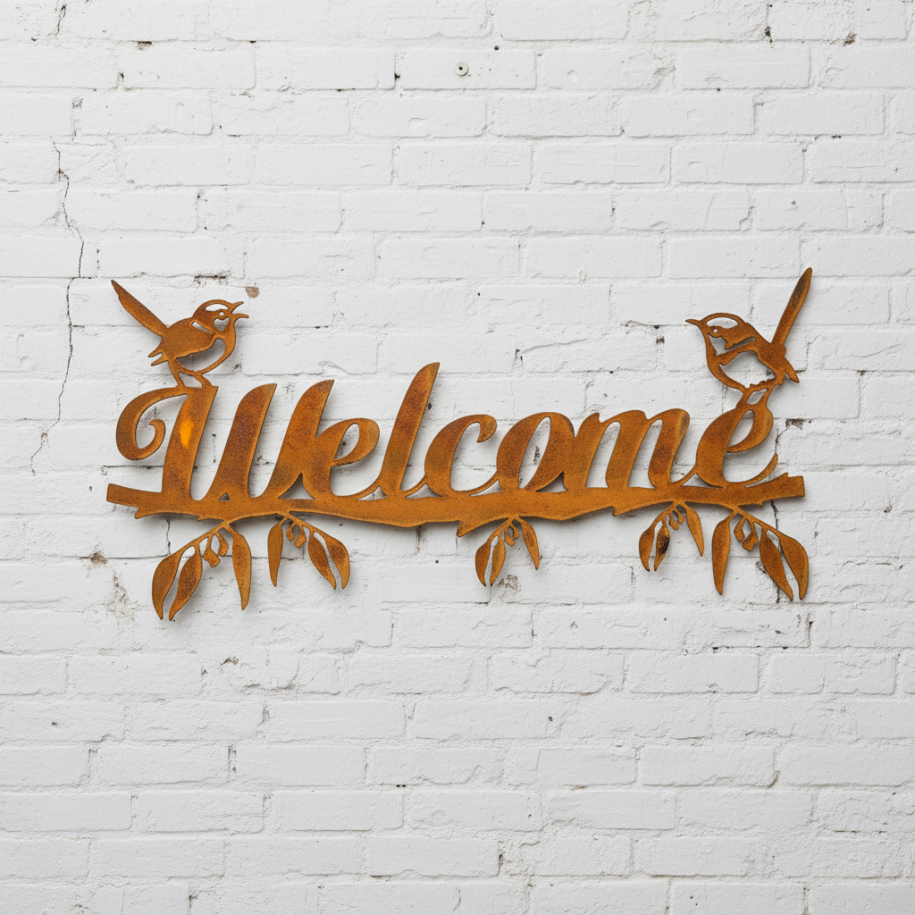 Wren Welcome Sign - Metal Wall Art - Custom Wording