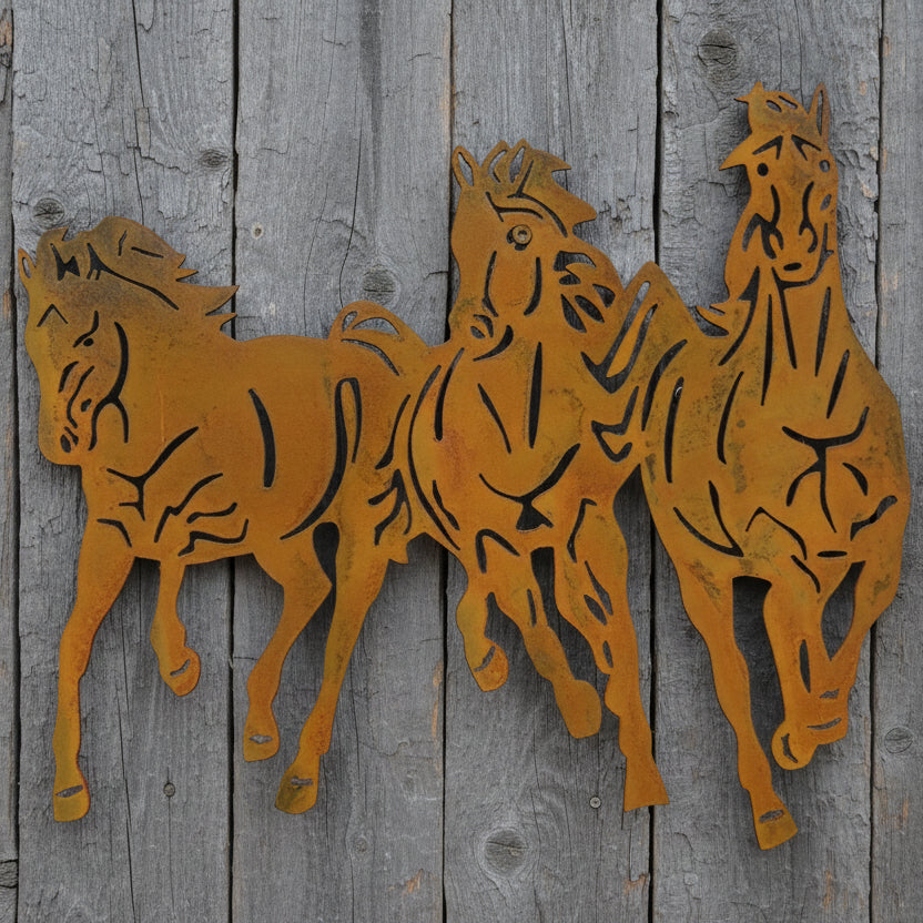 3 Horses Metal Wall Art-Old n Dazed