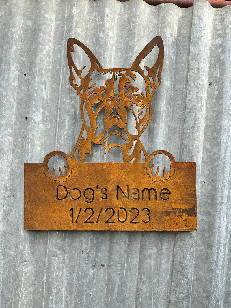 Boston Terrier - Dog Memorial Plaque - Metal Art-Old n Dazed