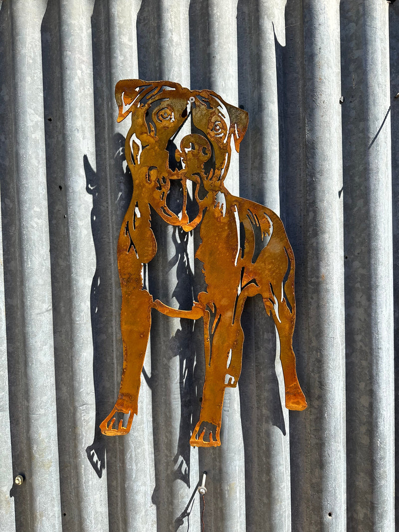 American Staffy Metal Wall Art - Dog Garden Art-Old n Dazed