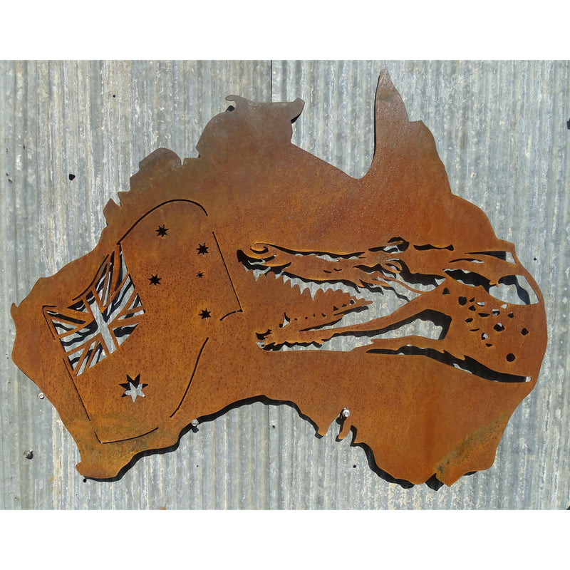 Australia Crocodile and Flag Metal Wall Art-Old n Dazed