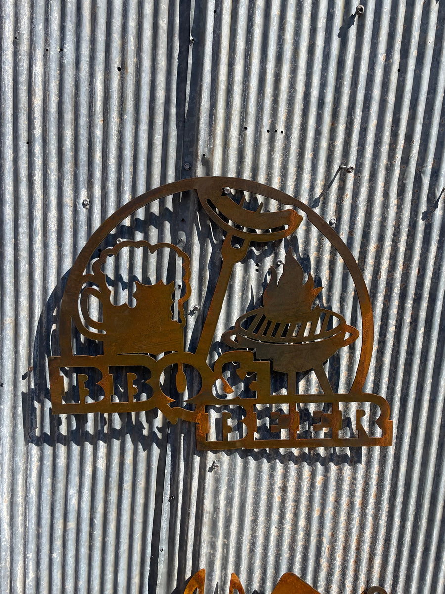 BBQ & Beer Sign - Metal Wall Art - Shed-Old n Dazed