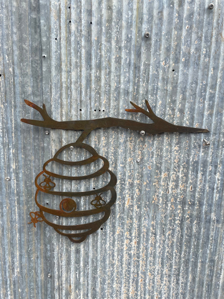 Bee Hive On A Branch -Metal Wall Art-Old n Dazed