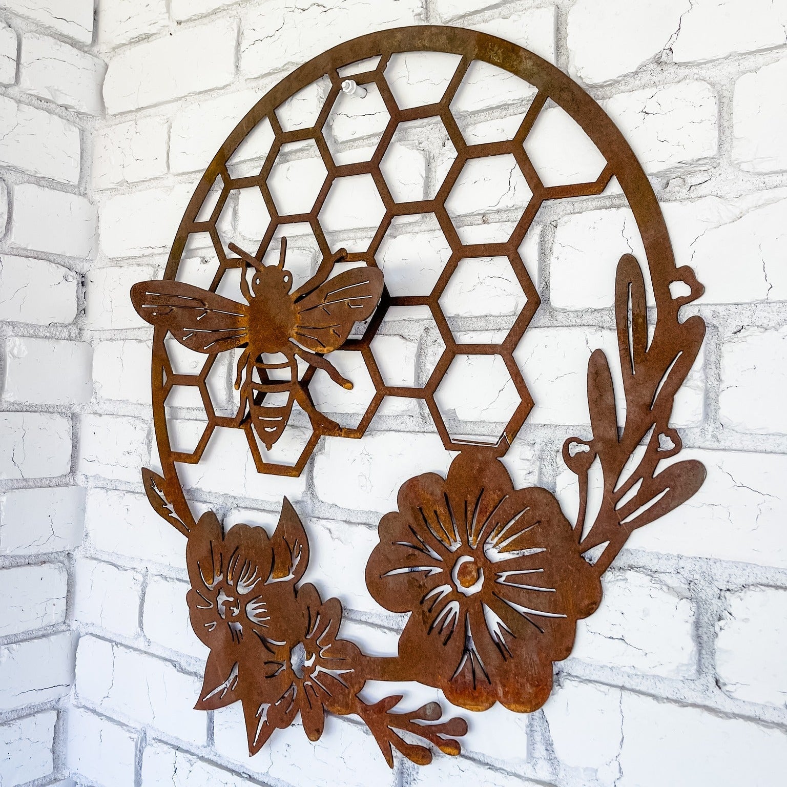 Bee - Honeycomb - Flowers Metal Wall Art-Old n Dazed